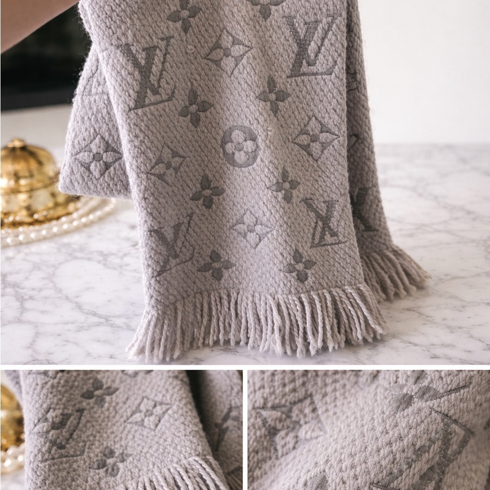 Louis Vuitton Grey Monogram Wool Scarf